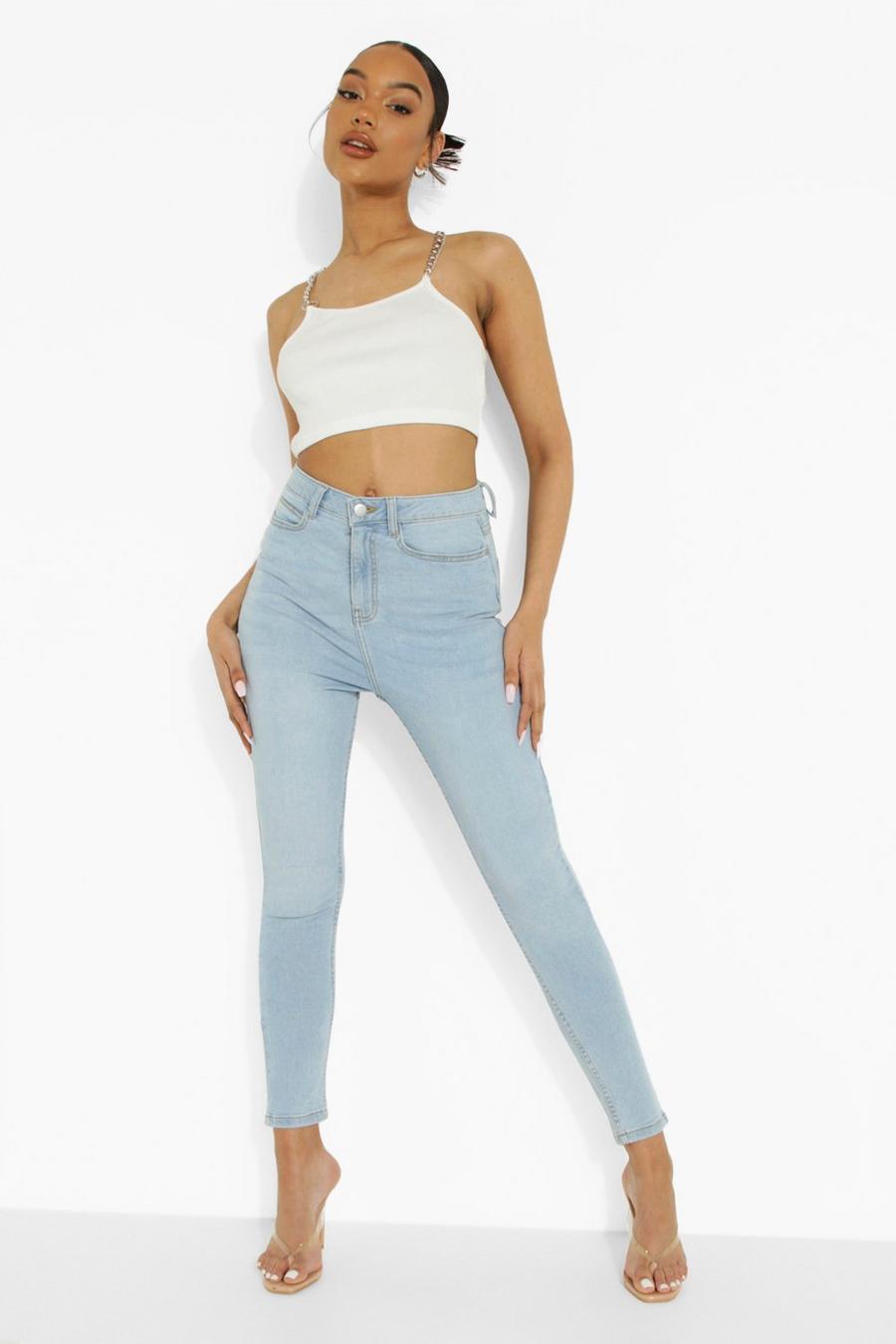 כחול בהיר סקיני ג'ינס high waist עם 5 כיסים image number 1