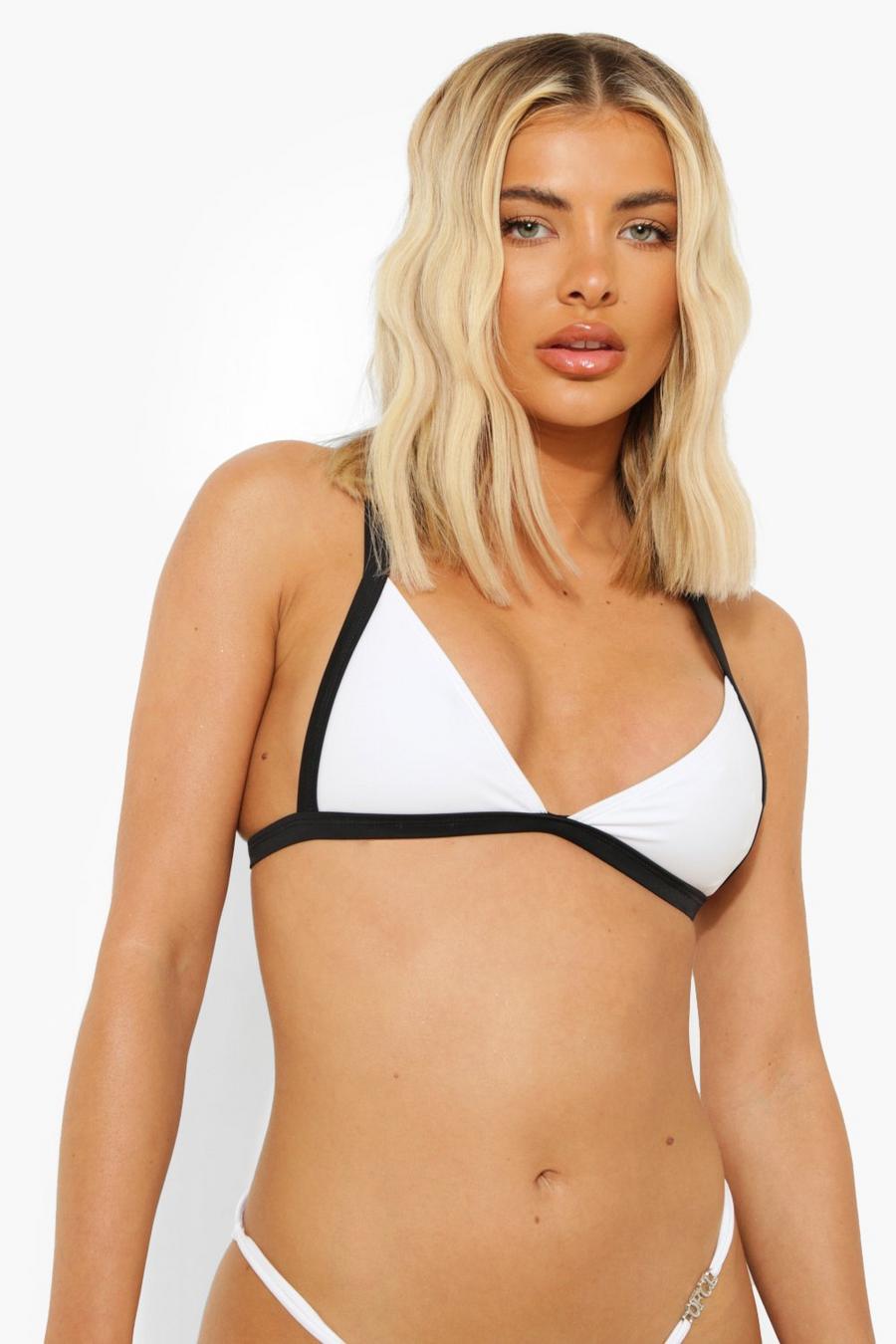 White Triangelformad bikinitopp med kontrastfärger image number 1