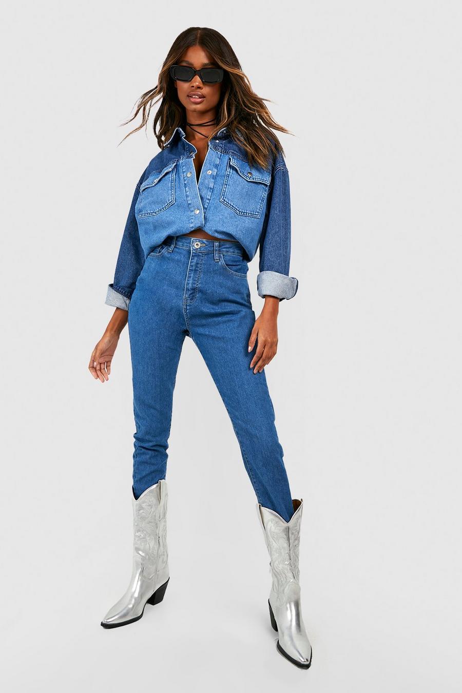 Jeans Basics a vita alta Skinny Fit stile Disco, Mid wash image number 1