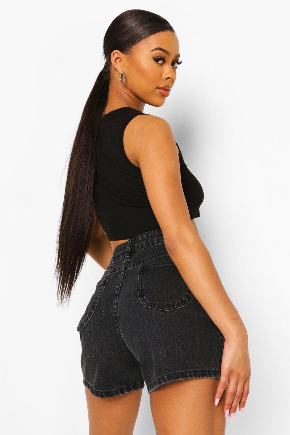 High Waist Cut Out Pocket Detail Jean Short