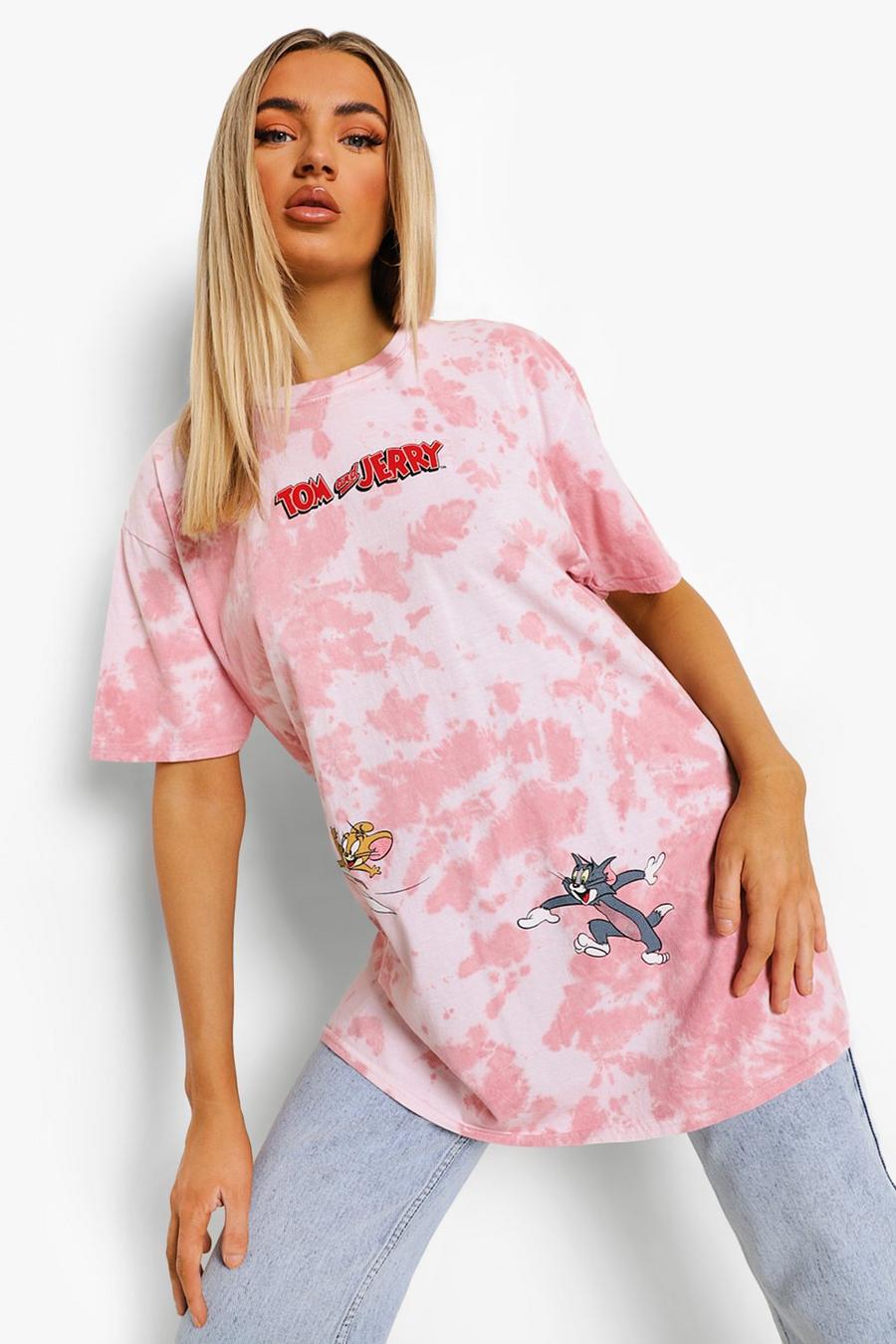 Pink Tom and Jerry License Print Tie Dye T-Shirt image number 1