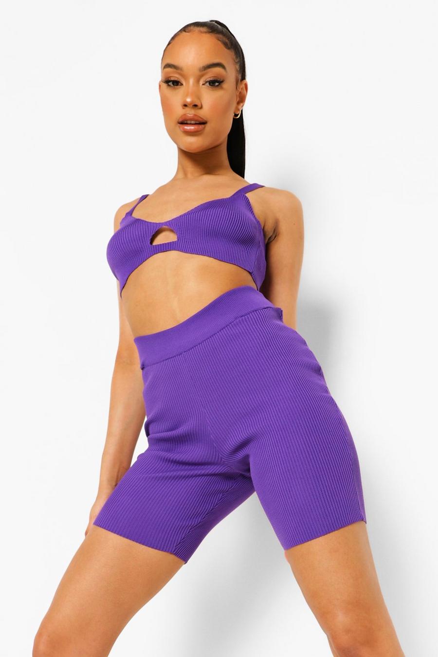 Purple Cut Out Detail Rib Knit Co-ord image number 1