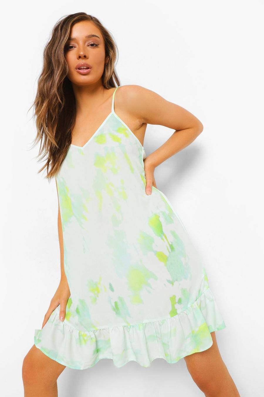 Mini-Kleid mit verlängertem Saum und Batik-Muster, Grün image number 1