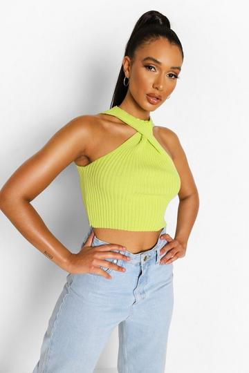 Geribbelde Gebreide Top Met Halter Neck green