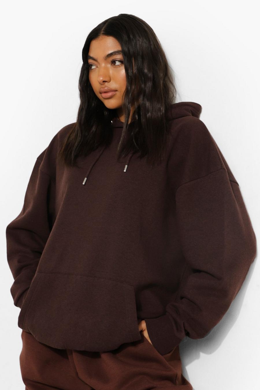 Chocolate brun Tall - Oversize hoodie i återvunnet tyg image number 1