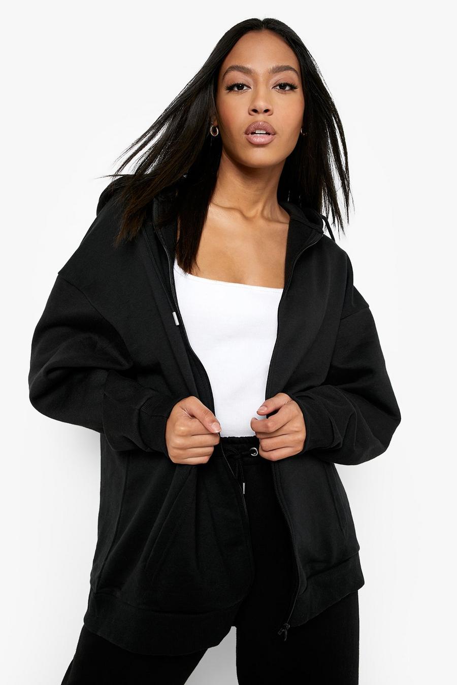 Black Tall Recycled Zip Through Oversized Hoodie