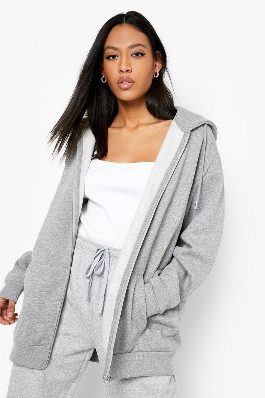 Grey marl gris Tall Recycled Zip Through Oversized Hoodie