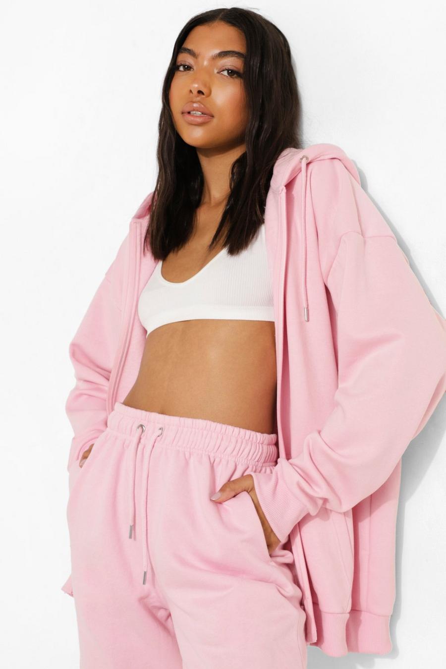 Pale pink Tall Recycled Zip Through Oversized Hoodie image number 1
