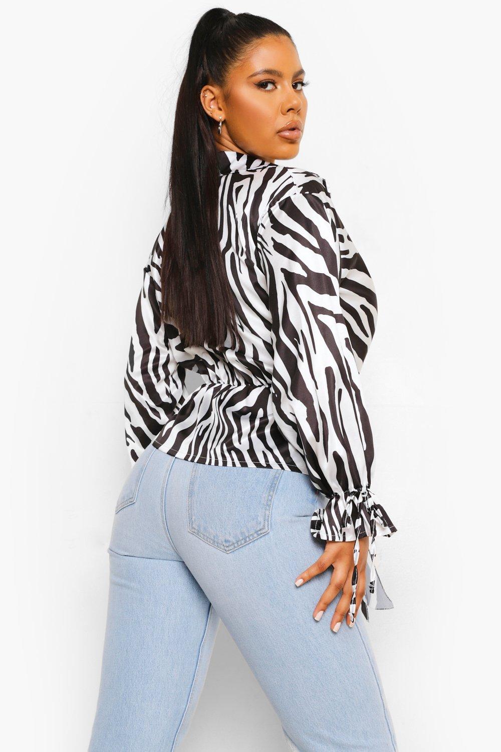 Zebra Print Knot Front Shirt boohoo