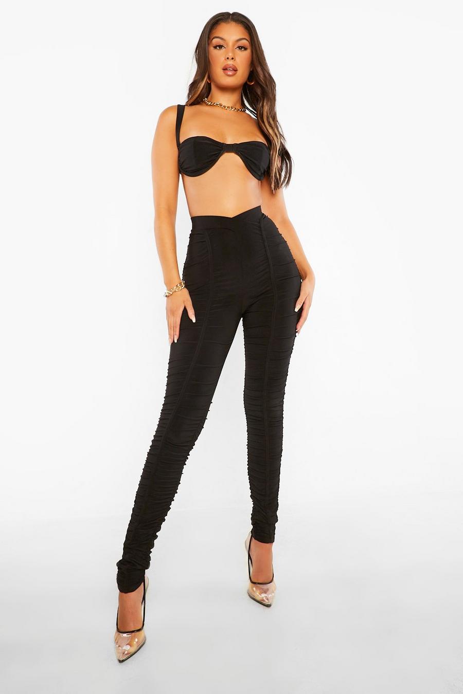 Black Low Rise Ruched Leggings image number 1