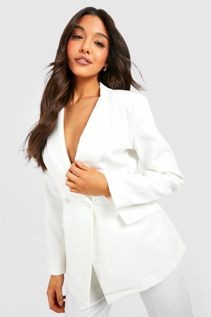 Ivory bianco Plunge Tailored Fitted Blazer