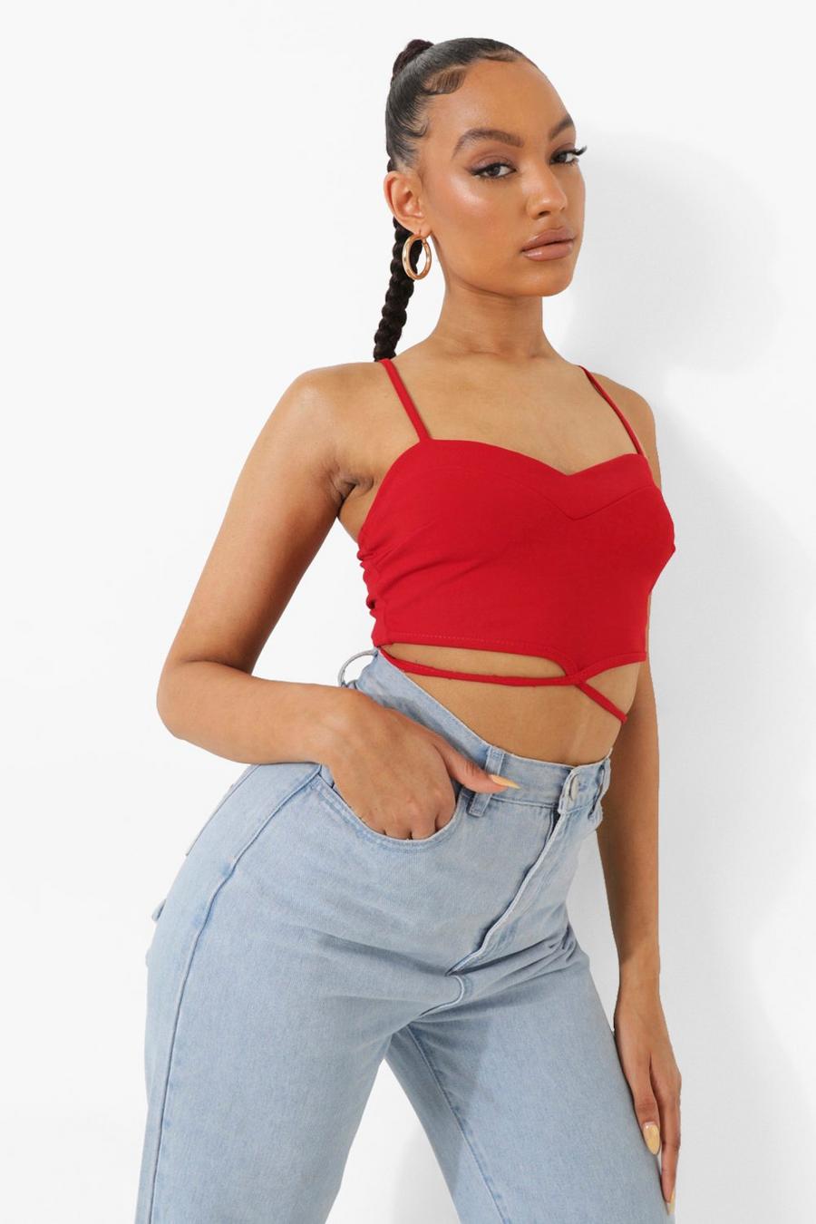 Red Crepe Cut Out Detail Wrap Bralet image number 1