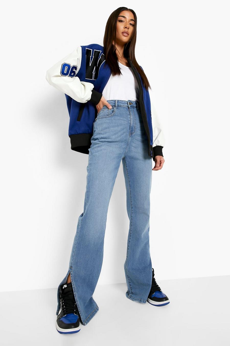 Jeans mit weitem Bein und geteiltem Saum, Mid blue image number 1