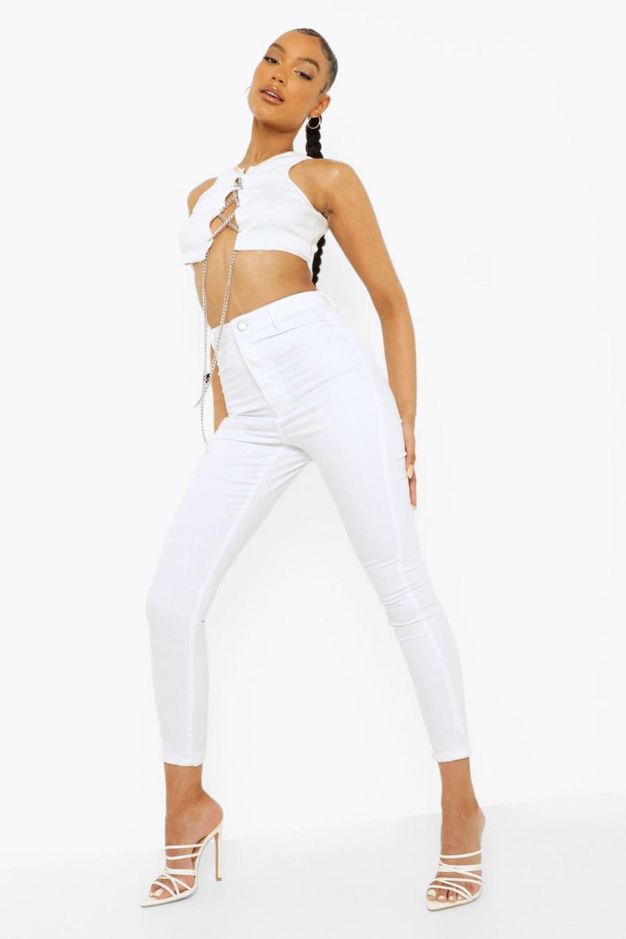 White vit Disco jeans med hög midja image number 1
