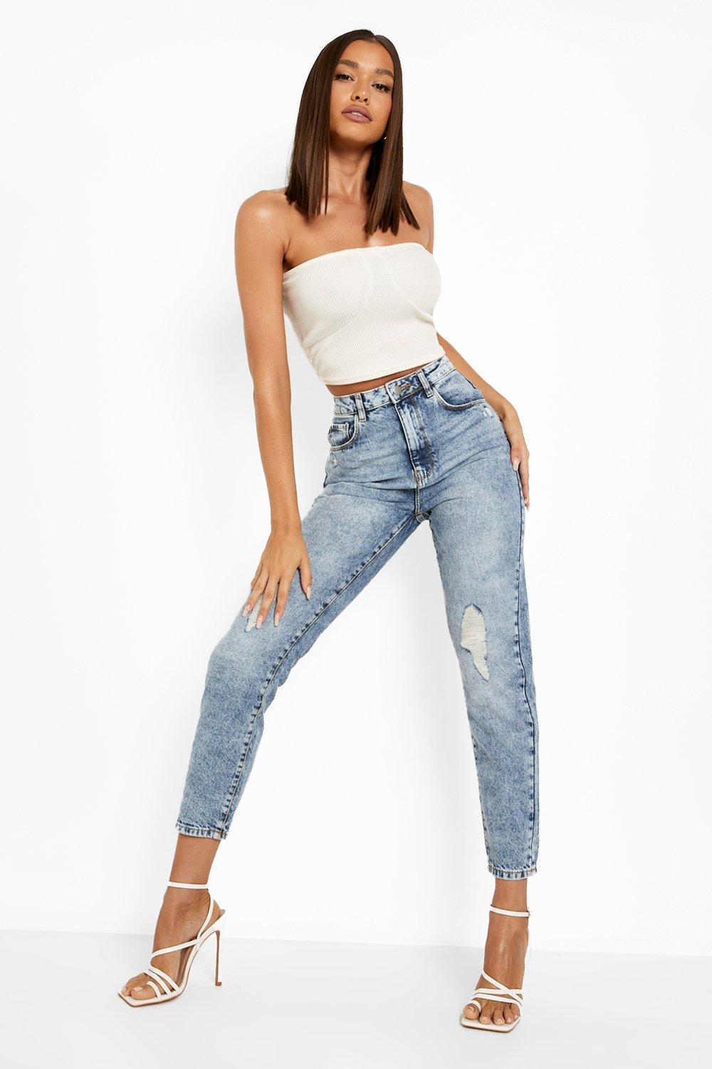 Jean mom taille haute d chir boohoo