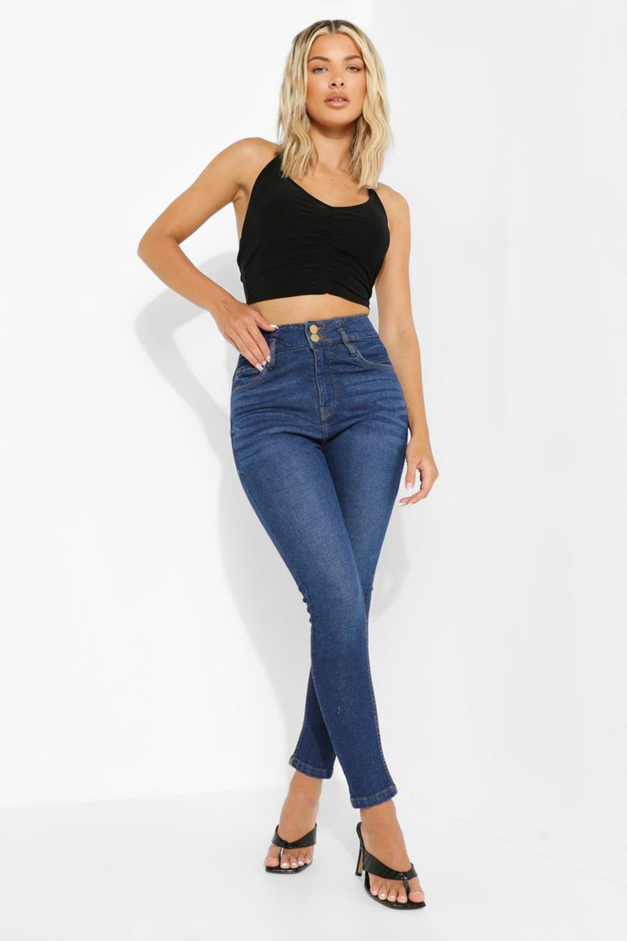 Jeans a vita alta con dettaglio a corsetto, Lavaggio scuro image number 1