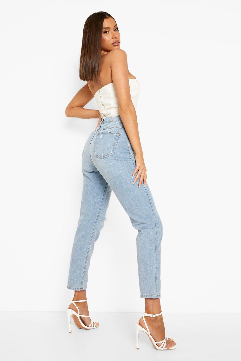 high waisted ripped knee mom jeans