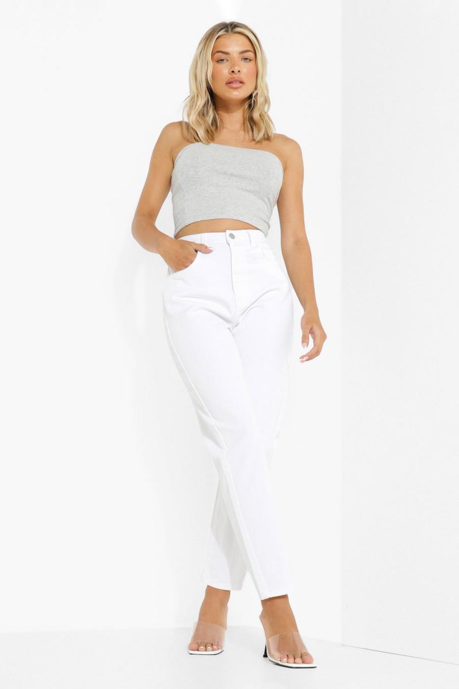 White Basic Mom Jeans Met Hoge Taille image number 1