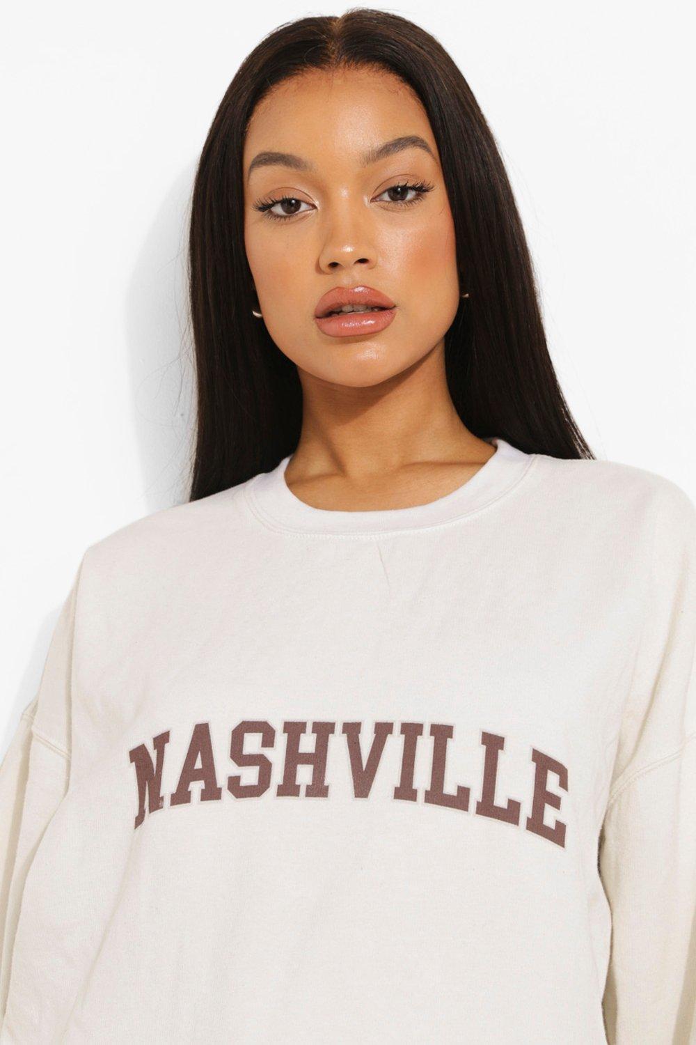Womens Ladies Nashville Print Sweatshirt Slouch Hoodie Pullover Tops Jumper 