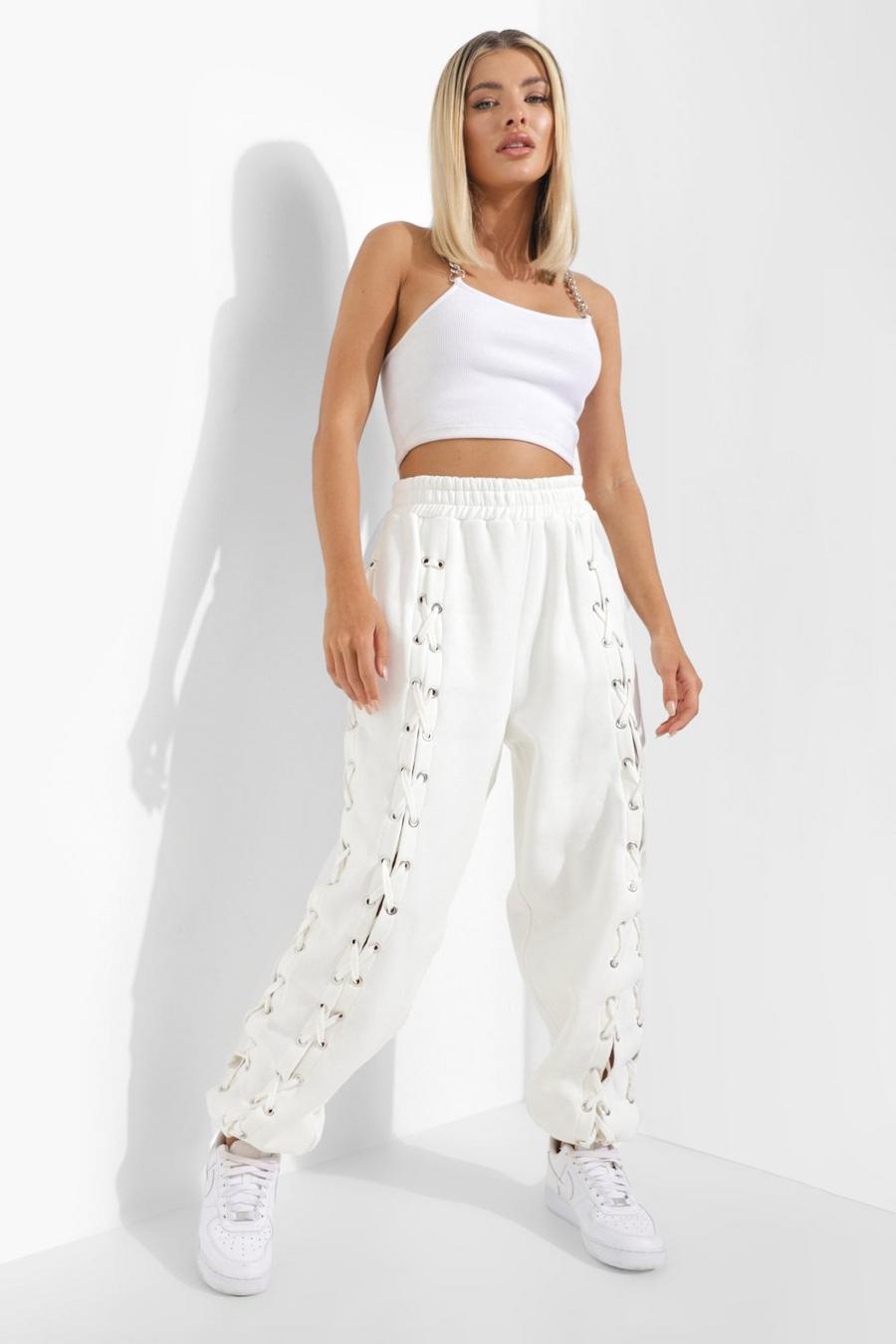 Ecru Lace Up Joggers  image number 1