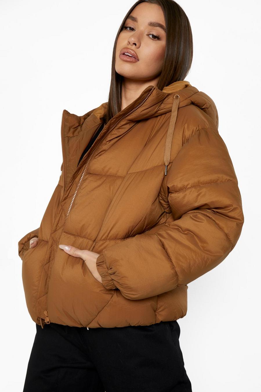 Tan Hooded Puffer Jacket image number 1