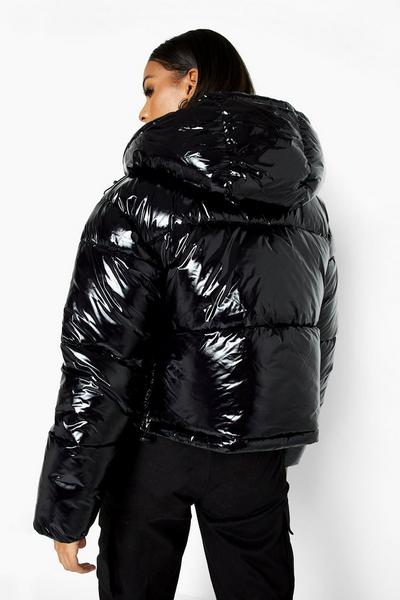 boohoo black Recycled High Shine Puffer Jacket