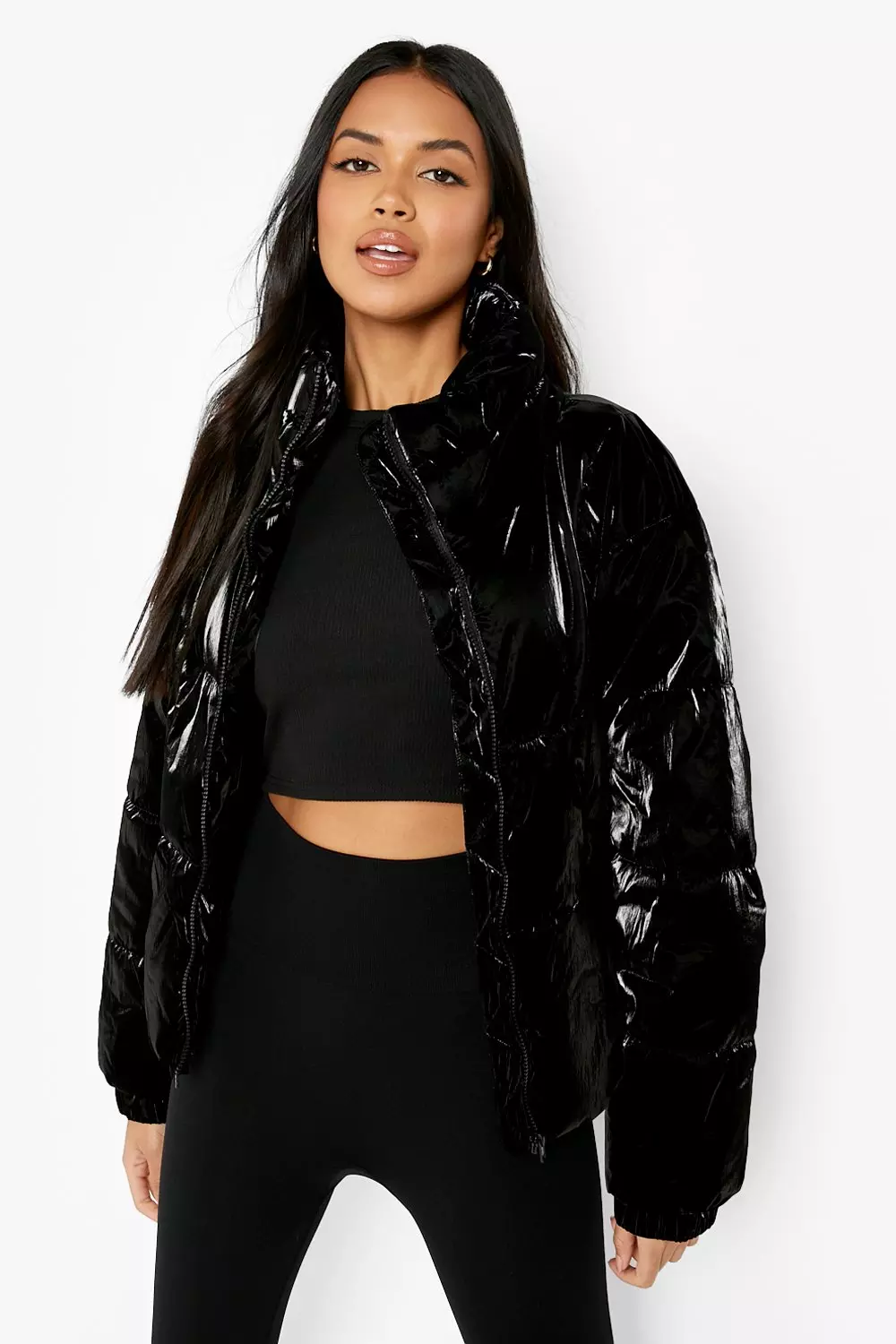 Boohoo velvet puffer jacket sale