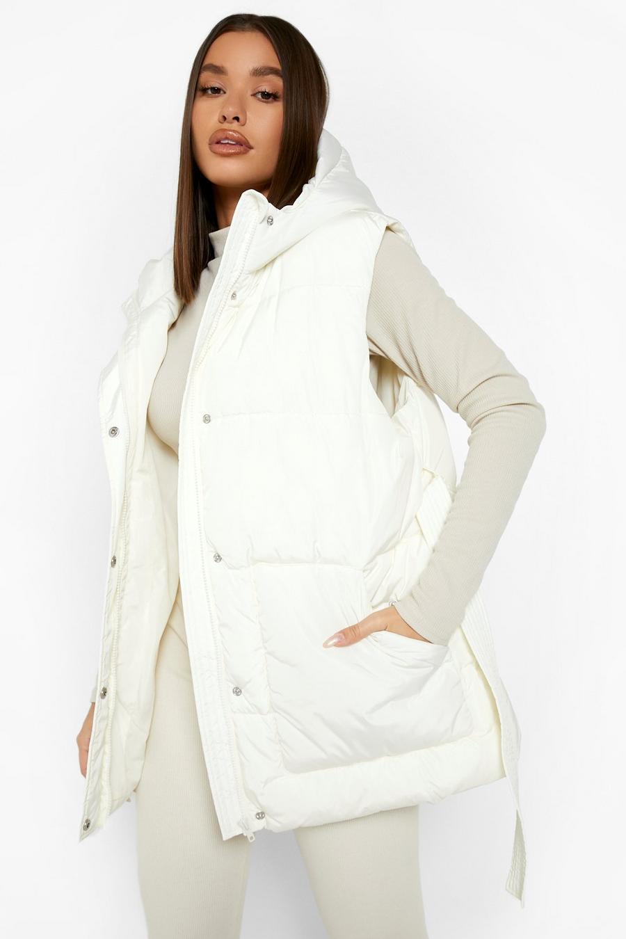 Cream Fabric Belted Gilet image number 1