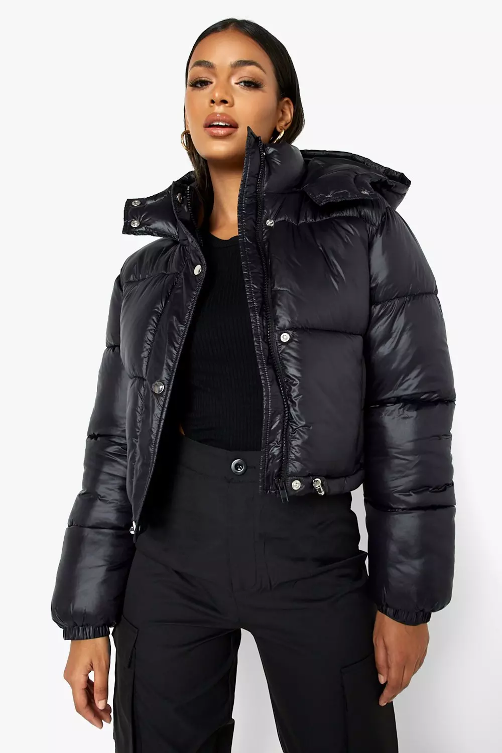 Recycled Hooded Crop Puffer Jacket