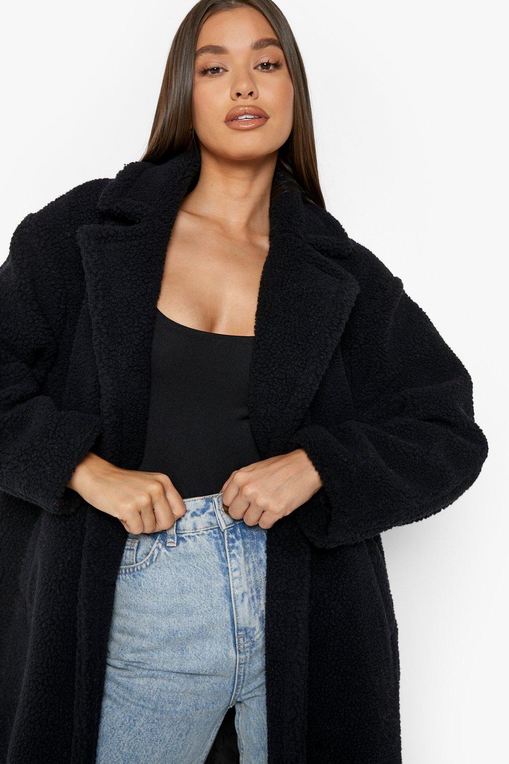 Boohoo black hot sale teddy coat