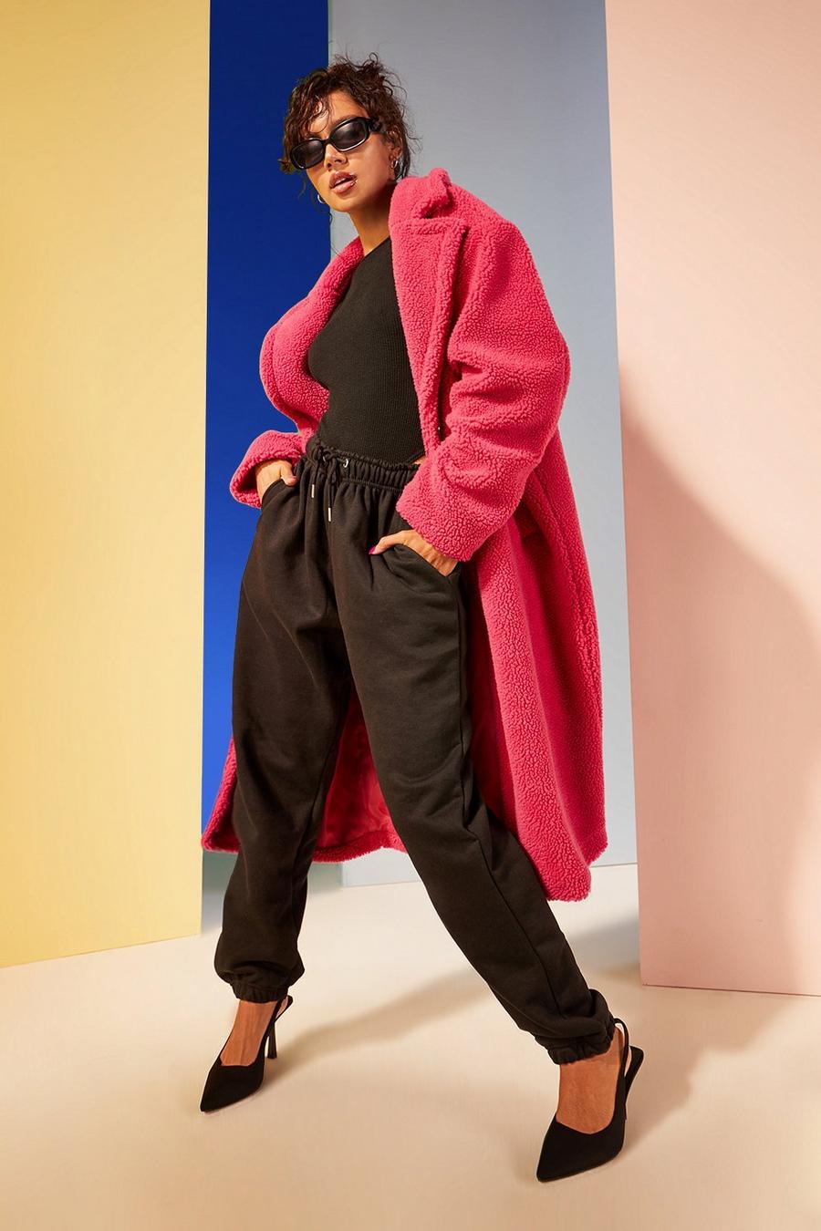 Hot pink Oversized Faux Fur Coat image number 1