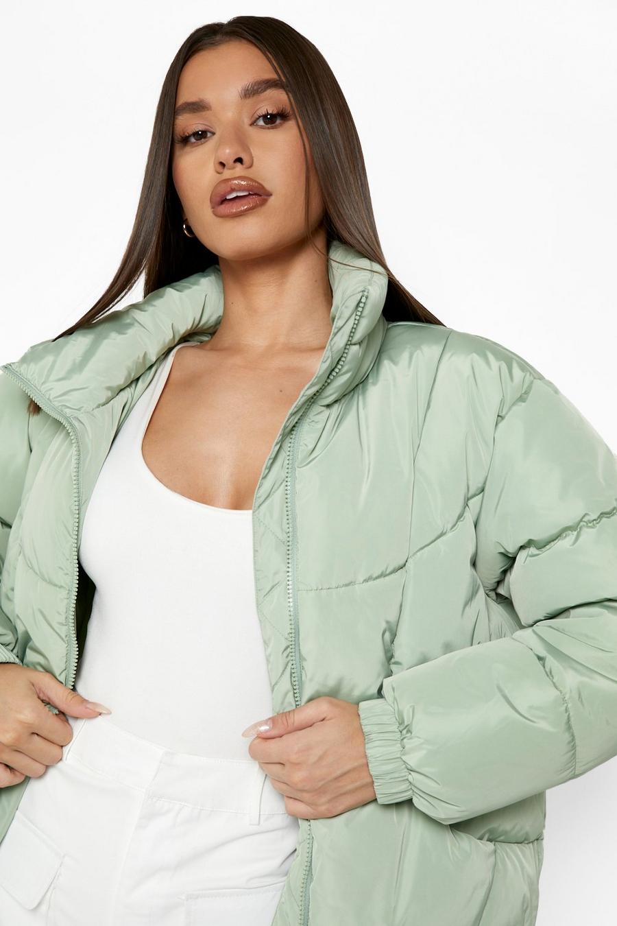 Sage green Recycled Funnel Neck Oversized Puffer Jacket