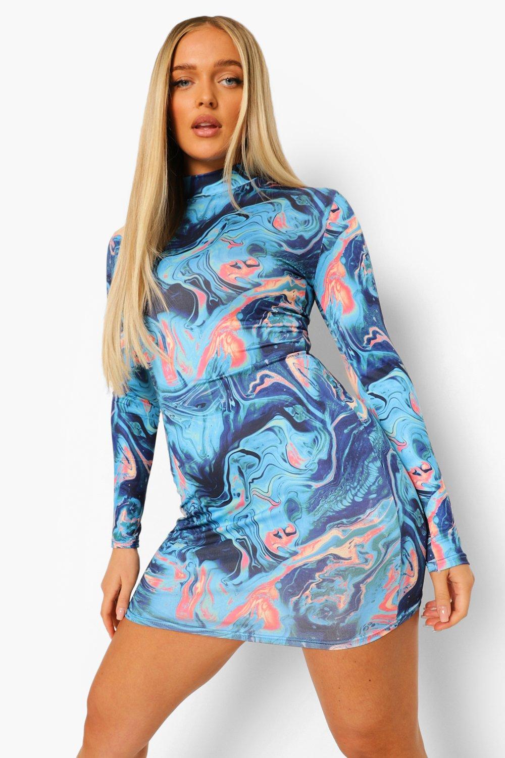 Abstract Print Long Sleeve Dress | boohoo