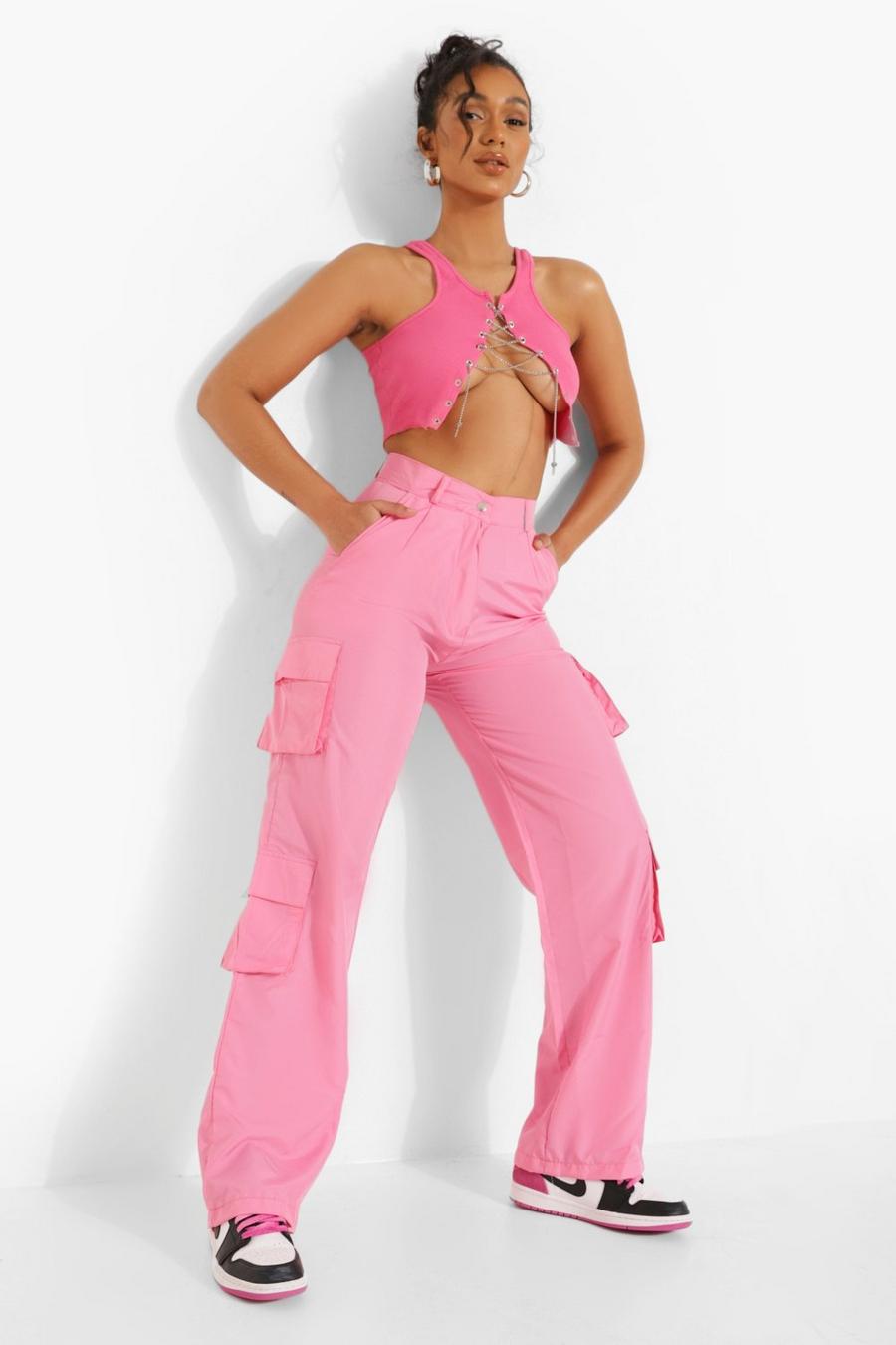 Pink Branded Pocket Utility Pants image number 1