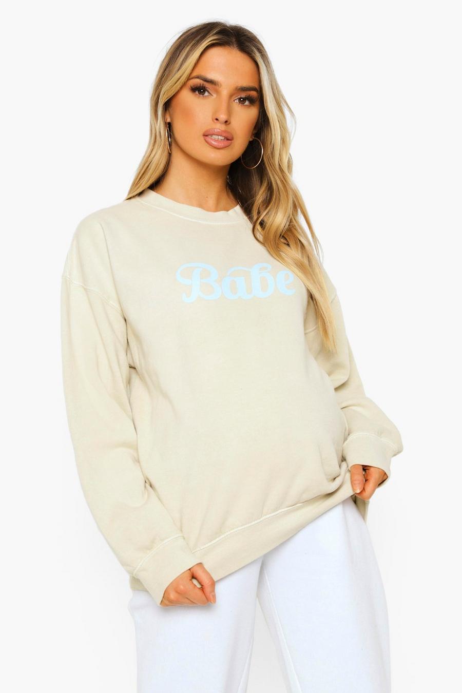 Umstandsmode Sweatshirt mit Washed-Effekt und Babe-Print, Naturfarben image number 1