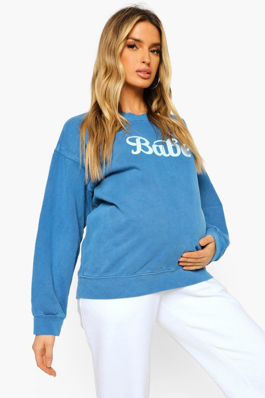 Umstandsmode Sweatshirt mit Washed-Effekt und Babe-Print, Marineblau image number 1