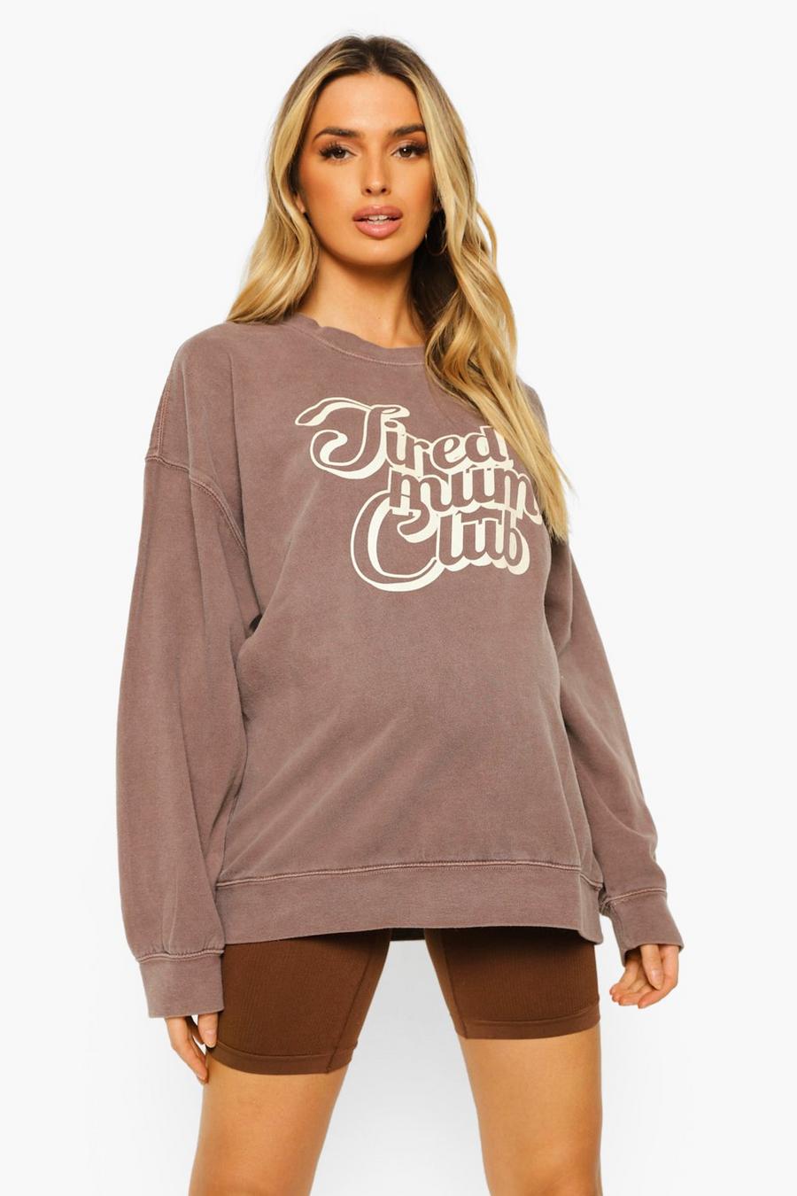 Chocolate Mammakläder - "Tired Mum Club" Sweatshirt med tvättad effekt image number 1