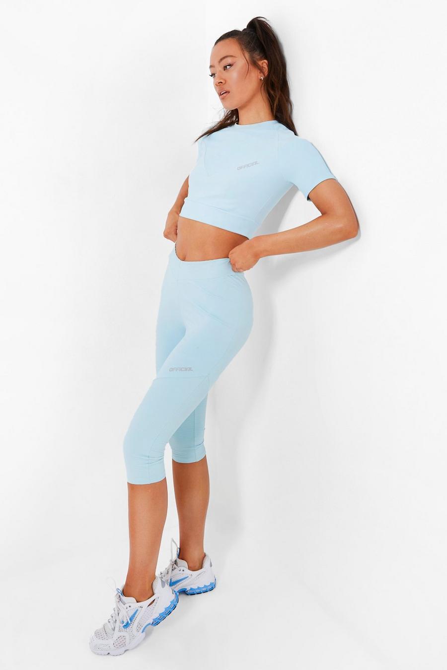 Blue Waist Shaping Active Cropped Leggings image number 1