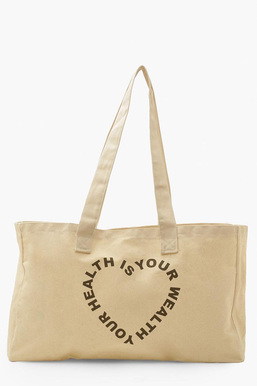 Cream Health Is Wealth Slogan Canvas Tote image number 1