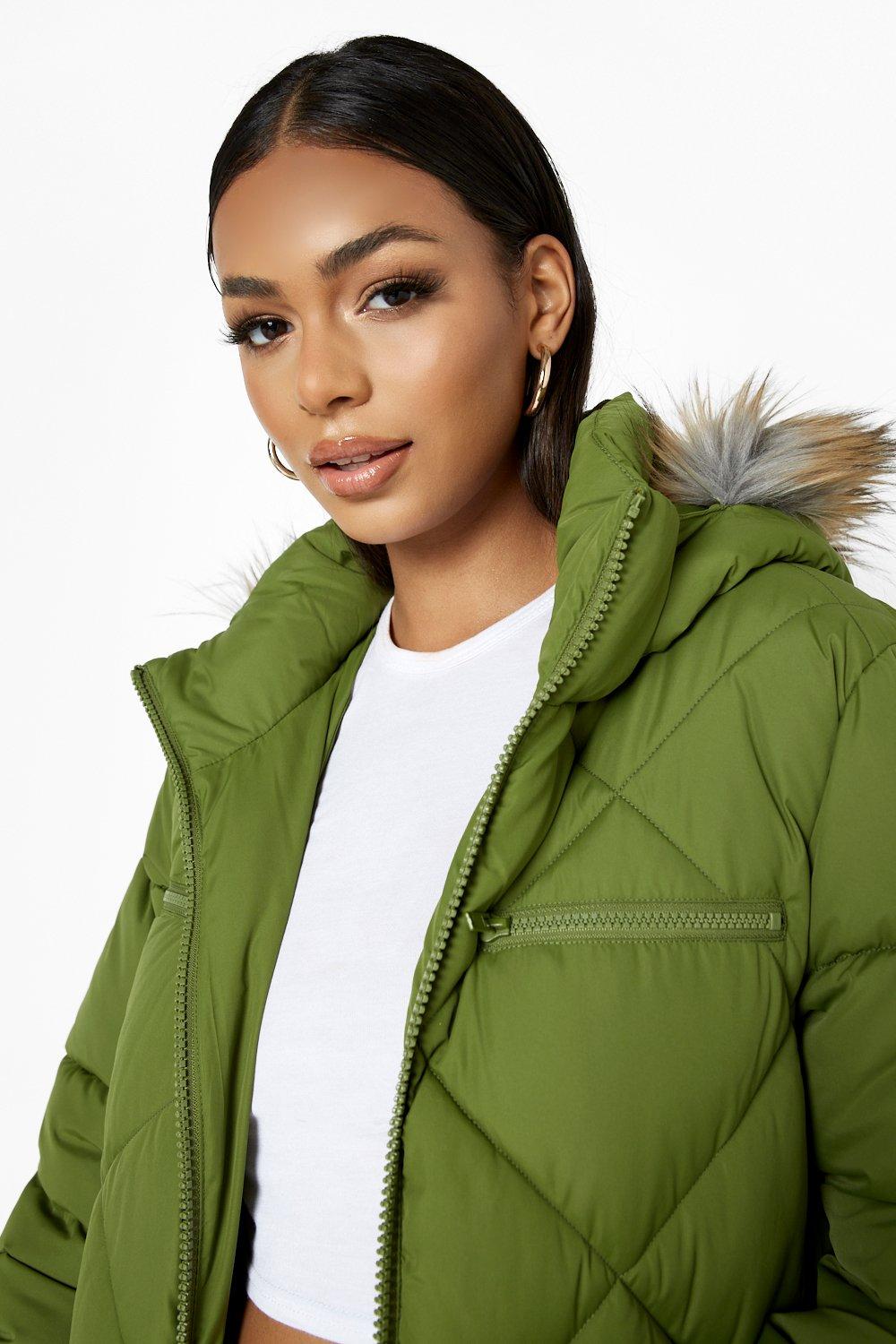 faux fur trim puffer jacket