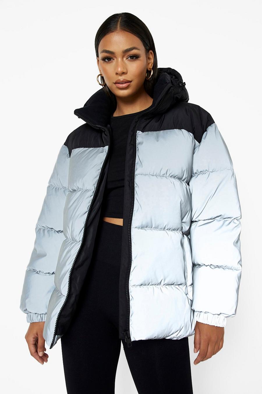 Silver Recycled Reflective Paneled Puffer Jacket image number 1