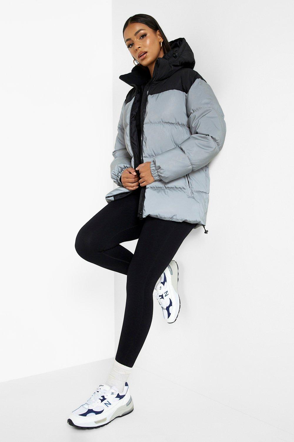 Plus Grey Reflective Mid Length Puffer Jacket