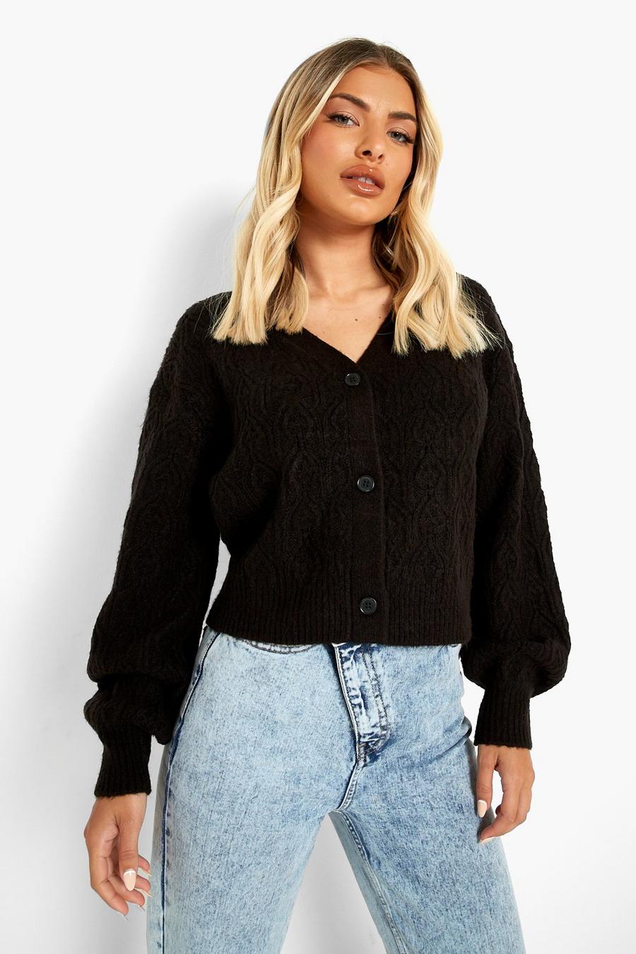 Black Slouchy Cable Knit Cardigan image number 1