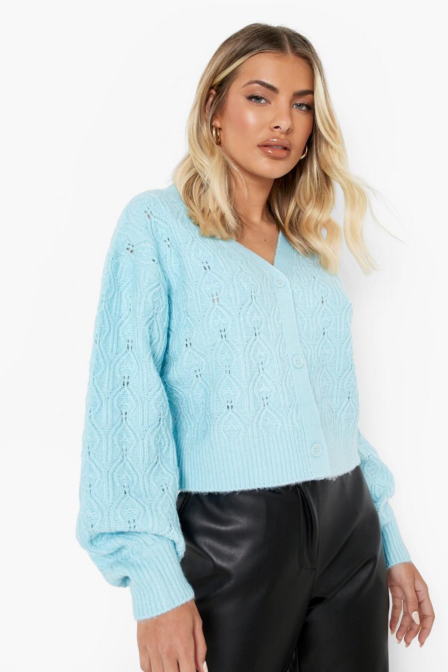 Blue Slouchy Cable Knit Cardigan