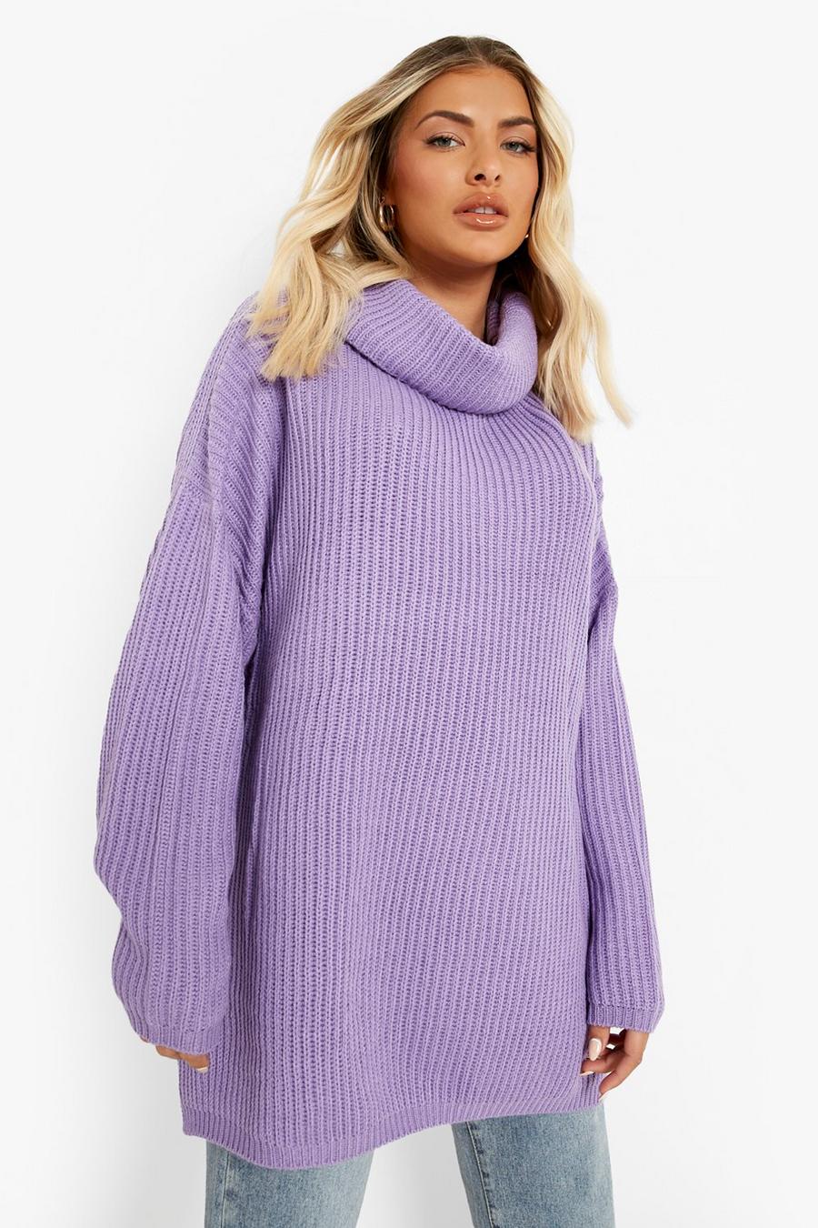 Purple Chunky Turtleneck Boyfriend Sweater image number 1
