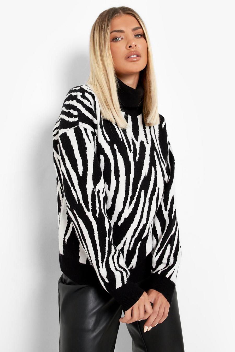 Black Stickad tröja med zebramönster image number 1