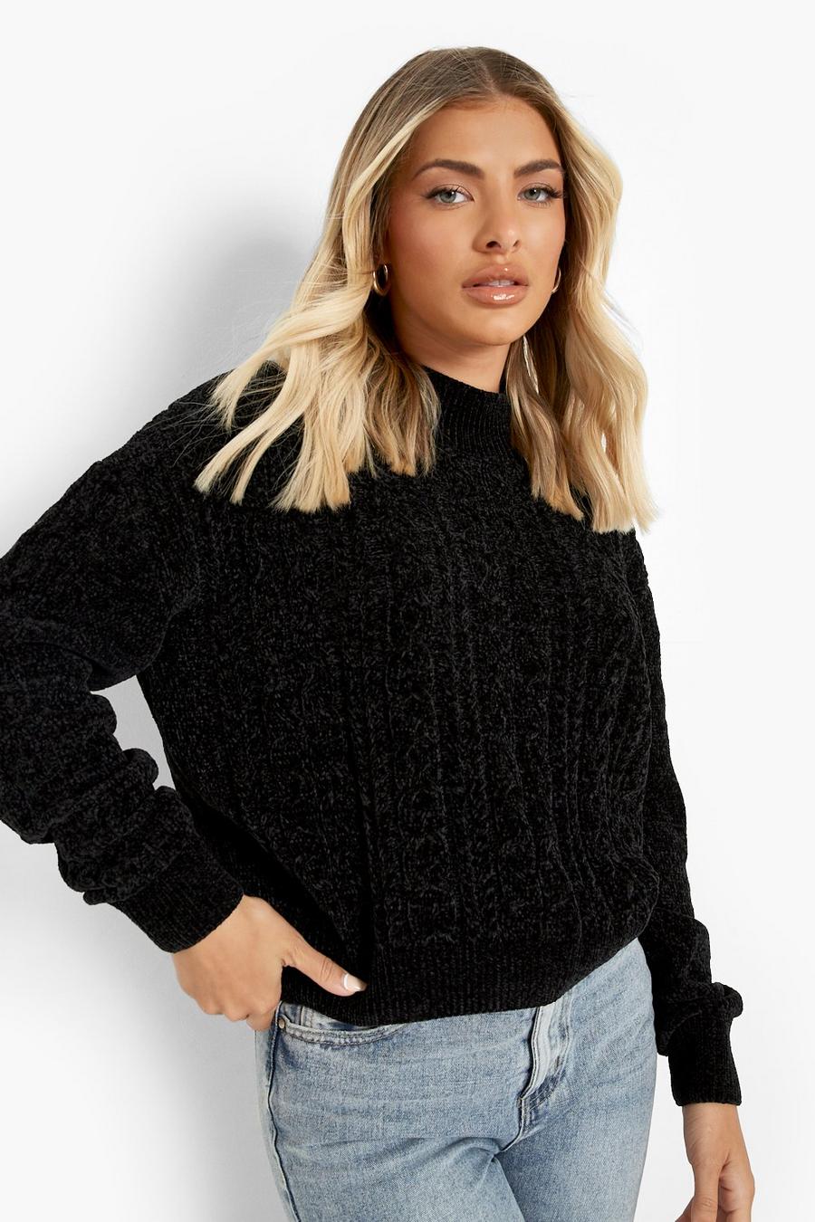 Black Cable Knit Chenille Jumper image number 1