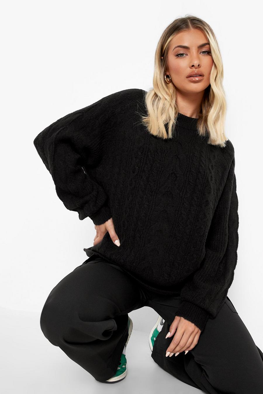 Black Soft Knit Cable Knit Sweater image number 1