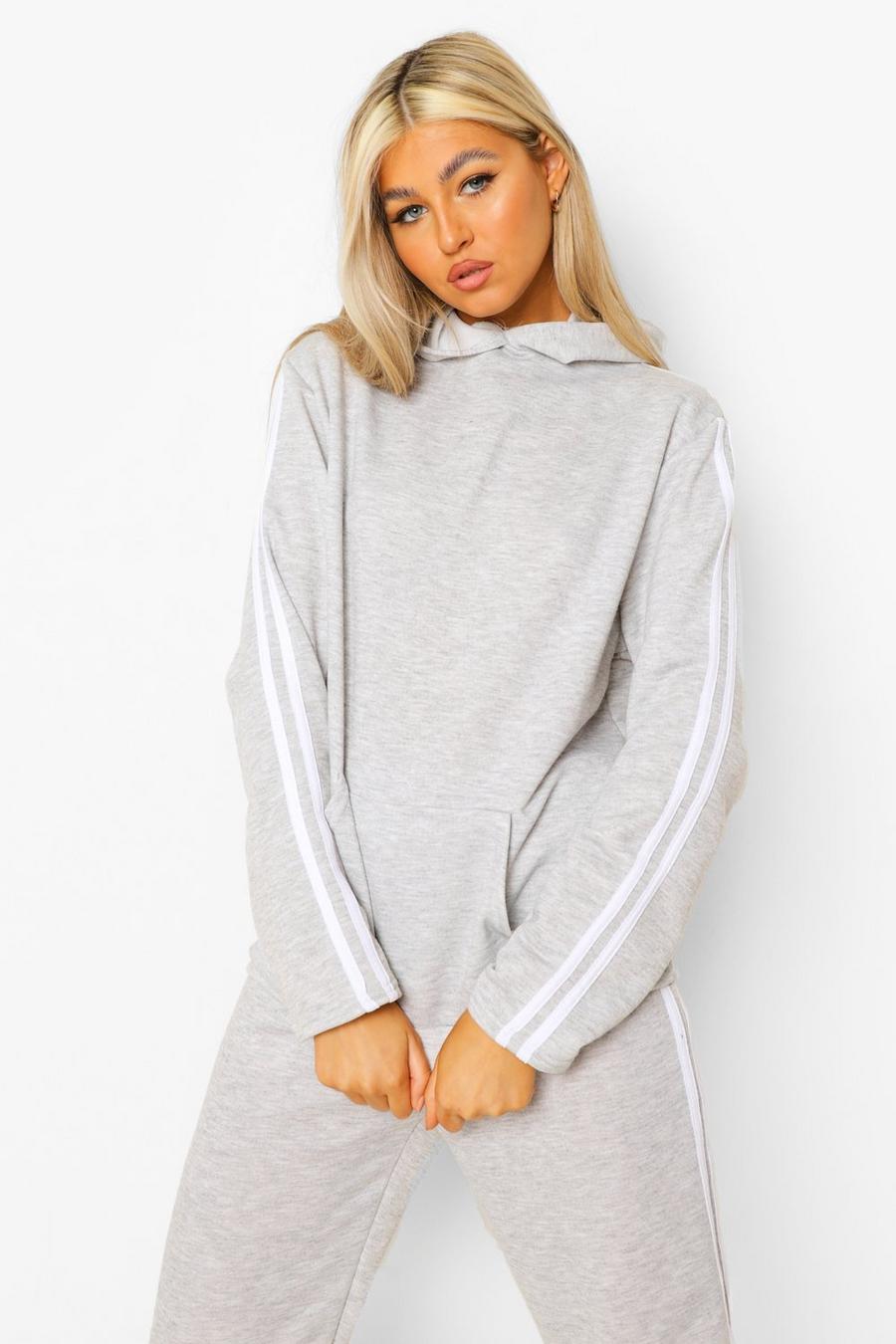 Grey marl Tall Basic Stripe Side Hoody Tracksuit image number 1