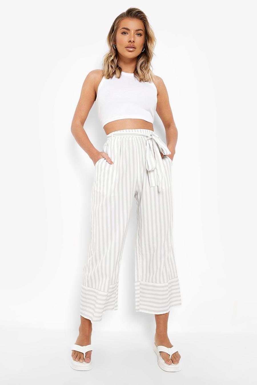Light grey grigio Striped Belted Culottes